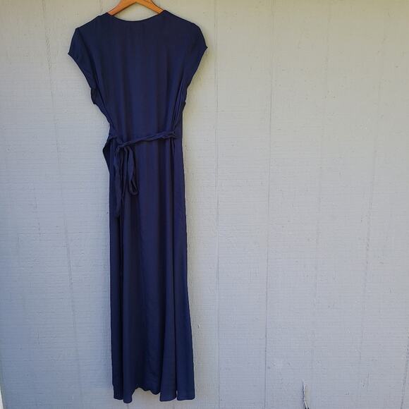 Reformation 1X Chamomile Wrap Dress Navy Blue Plus Size Solid - Picture 10 of 14